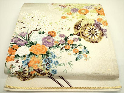 平和屋着物◎六通柄袋帯 唐織 花車文 金糸 正絹 逸品 DAAX1610op
