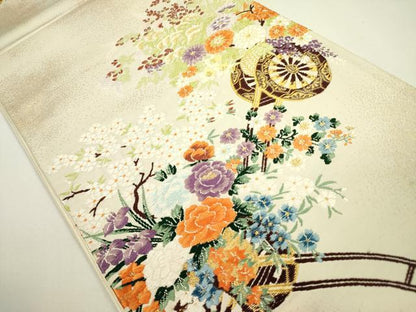 平和屋着物◎六通柄袋帯 唐織 花車文 金糸 正絹 逸品 DAAX1610op