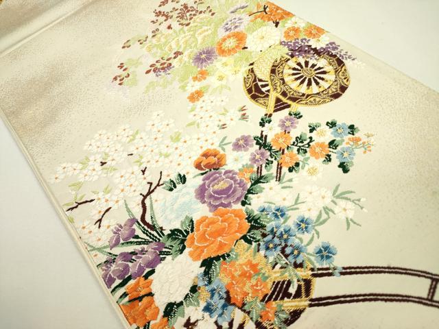 平和屋着物◎六通柄袋帯 唐織 花車文 金糸 正絹 逸品 DAAX1610op