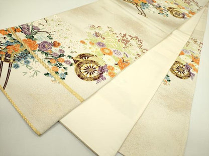 平和屋着物◎六通柄袋帯 唐織 花車文 金糸 正絹 逸品 DAAX1610op