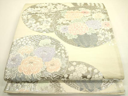 平和屋着物◎六通柄袋帯 唐織 草花丸文 銀糸 正絹 逸品 DAAX1616op