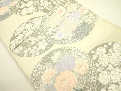 平和屋着物◎六通柄袋帯 唐織 草花丸文 銀糸 正絹 逸品 DAAX1616op