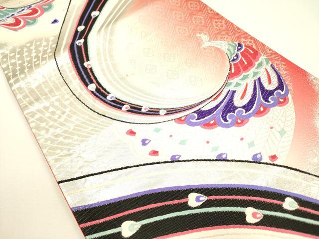 平和屋着物◎六通柄袋帯 唐織 孔雀文 銀糸 正絹 逸品 DAAX1618op