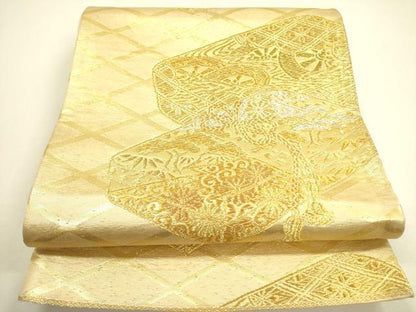 平和屋着物◎六通柄袋帯 花文箱 金銀糸 正絹 逸品 DAAX1619op