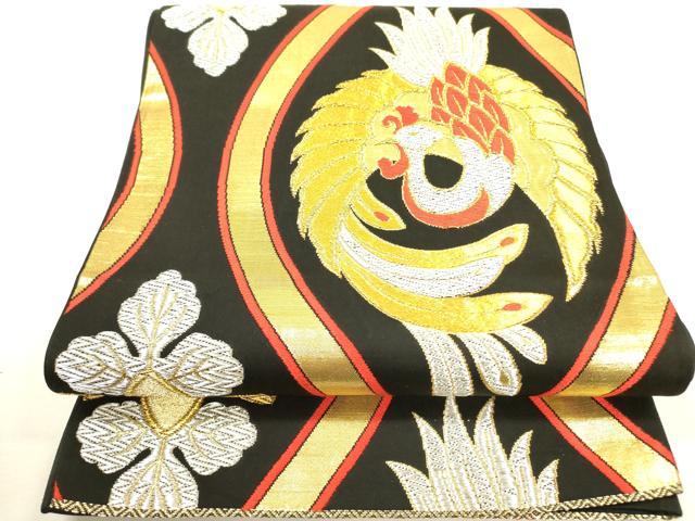 平和屋着物◎六通柄袋帯 唐織 立涌鳳凰花文 黒地 金銀糸 正絹 逸品 DAAX1627op