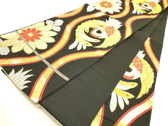平和屋着物◎六通柄袋帯 唐織 立涌鳳凰花文 黒地 金銀糸 正絹 逸品 DAAX1627op