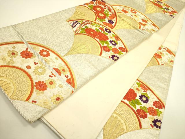 平和屋着物◎六通柄袋帯　唐織　扇面花文　光悦　金糸　正絹　逸品　DAAX1633op