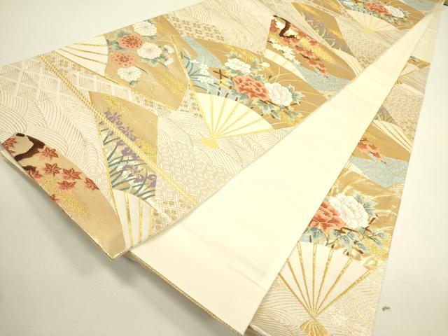 平和屋着物◎六通柄袋帯 唐織 扇面花文 金糸 正絹 逸品 DAAX1637op