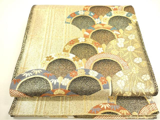 平和屋着物◎六通柄袋帯　花青海波　金糸　正絹　逸品　DAAX1645op