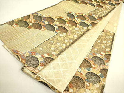 平和屋着物◎六通柄袋帯　花青海波　金糸　正絹　逸品　DAAX1645op