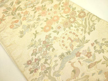 平和屋着物◎佐賀錦 六通柄袋帯 花鳥文 金糸 正絹 逸品 DAAX1647op