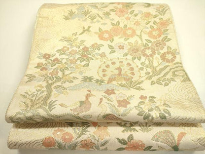 平和屋着物◎佐賀錦 六通柄袋帯 花鳥文 金糸 正絹 逸品 DAAX1647op