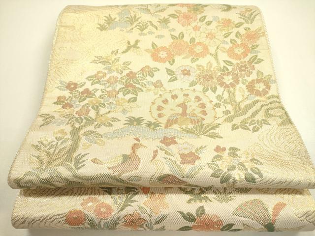 平和屋着物◎佐賀錦 六通柄袋帯 花鳥文 金糸 正絹 逸品 DAAX1647op