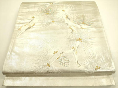 平和屋着物◎太鼓柄袋帯　総刺繍　枝松　金銀糸　正絹　逸品　DAAX1650op