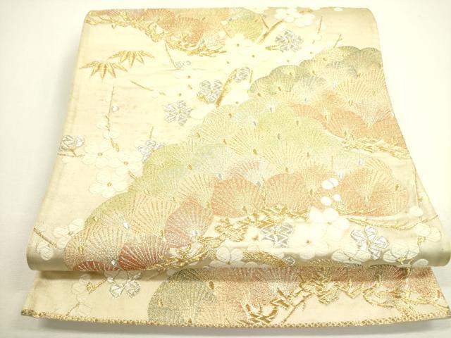 平和屋着物◎六通柄袋帯　唐織　松　金銀糸　正絹　逸品　DAAX1656op