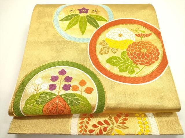 平和屋着物◎六通柄袋帯 唐織 草花丸文 金糸 正絹 逸品 DAAX1658op