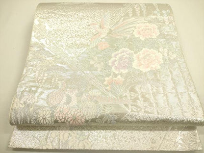 平和屋着物◎六通柄袋帯　唐織　鳳凰花文　銀糸　正絹　逸品　DAAX1666op