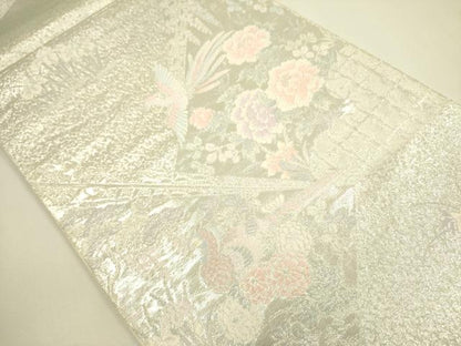平和屋着物◎六通柄袋帯　唐織　鳳凰花文　銀糸　正絹　逸品　DAAX1666op