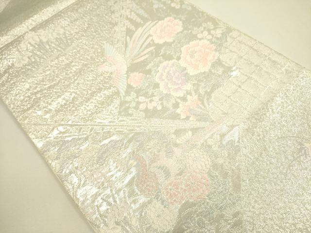 平和屋着物◎六通柄袋帯　唐織　鳳凰花文　銀糸　正絹　逸品　DAAX1666op