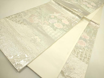 平和屋着物◎六通柄袋帯　唐織　鳳凰花文　銀糸　正絹　逸品　DAAX1666op