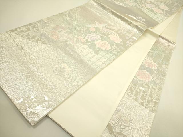 平和屋着物◎六通柄袋帯　唐織　鳳凰花文　銀糸　正絹　逸品　DAAX1666op