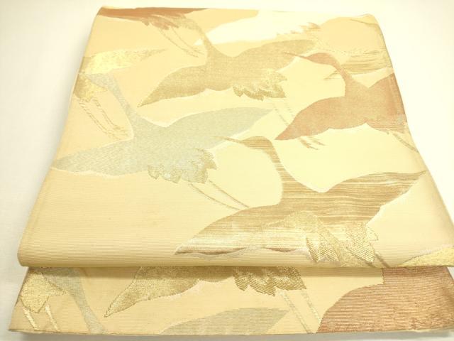 平和屋着物◎六通柄袋帯　飛鶴文　金糸　正絹　逸品　DAAX1674op