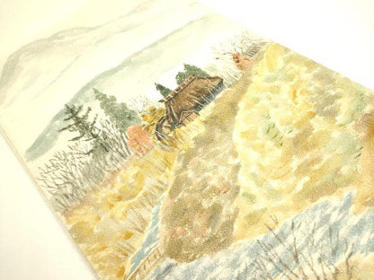 平和屋着物◎太鼓柄袋帯　手描き　風景文　正絹　逸品　DAAX1680op