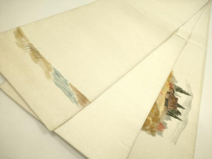 平和屋着物◎太鼓柄袋帯　手描き　風景文　正絹　逸品　DAAX1680op