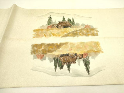 平和屋着物◎太鼓柄袋帯　手描き　風景文　正絹　逸品　DAAX1680op