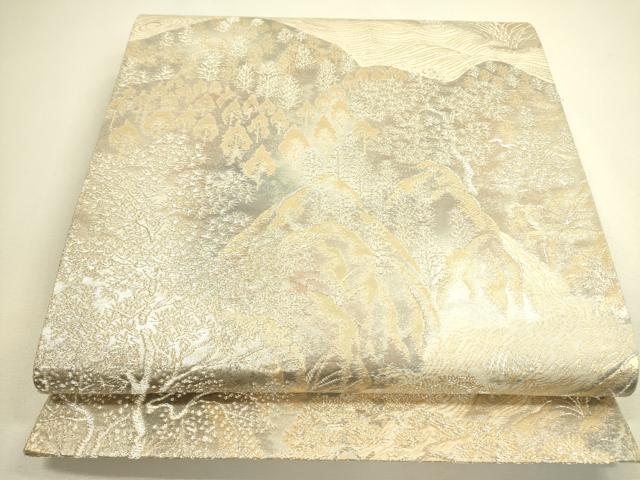 平和屋着物◎六通柄袋帯　京洛錦　風景文　金銀糸　正絹　逸品　DAAX1681op