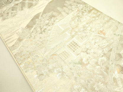 平和屋着物◎六通柄袋帯　風景文　銀糸　正絹　逸品　DAAX1684op