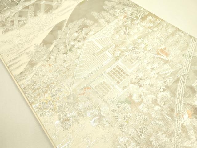 平和屋着物◎六通柄袋帯　風景文　銀糸　正絹　逸品　DAAX1684op