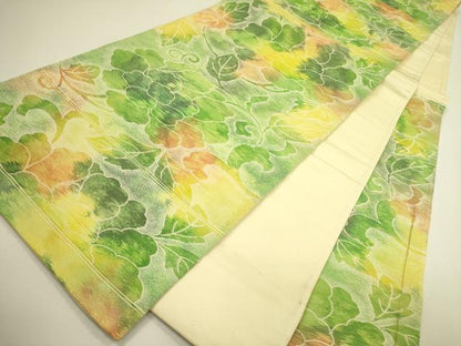 平和屋着物◎六通柄袋帯　草花文　正絹　逸品　DAAX1685op
