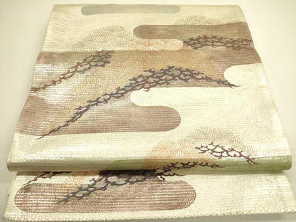平和屋着物◎太鼓柄袋帯　霞松葉文　金彩　正絹　逸品　DAAX1687op