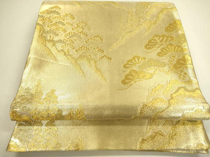 平和屋着物◎六通柄袋帯 風景松文 金糸 正絹 逸品 DAAX1690op