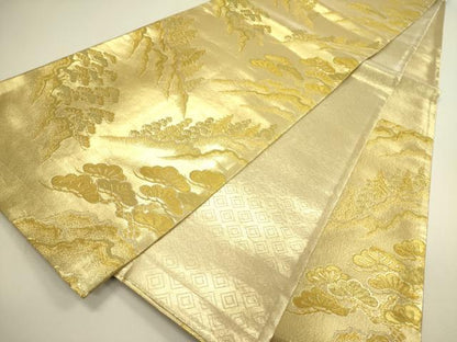平和屋着物◎六通柄袋帯 風景松文 金糸 正絹 逸品 DAAX1690op