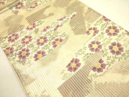 平和屋着物◎六通柄袋帯　霞花文　金糸　正絹　逸品　DAAX1691op