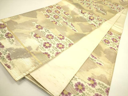 平和屋着物◎六通柄袋帯　霞花文　金糸　正絹　逸品　DAAX1691op