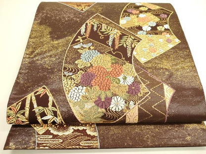 平和屋着物◎六通柄袋帯 唐織 四季景蒔絵 金糸 正絹 逸品 DAAX1693op