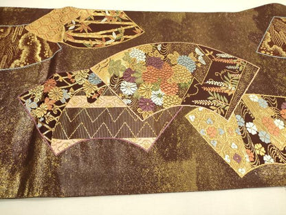 平和屋着物◎六通柄袋帯 唐織 四季景蒔絵 金糸 正絹 逸品 DAAX1693op