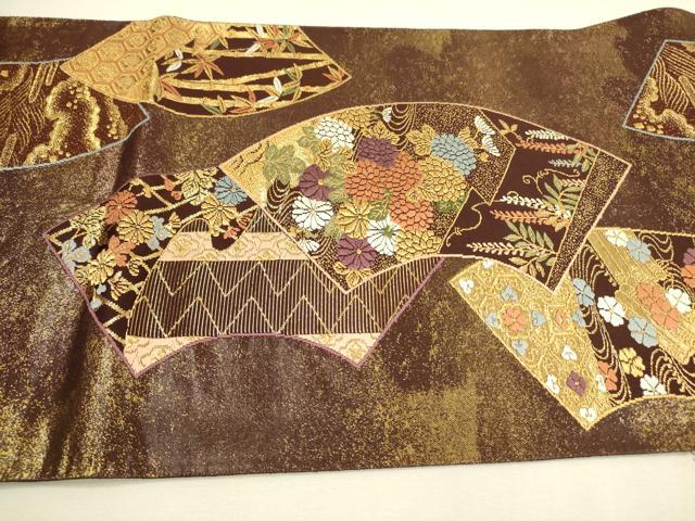 平和屋着物◎六通柄袋帯 唐織 四季景蒔絵 金糸 正絹 逸品 DAAX1693op