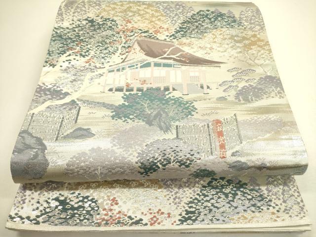平和屋着物◎六通柄袋帯　風景文　銀糸　正絹　逸品　DAAX1695op