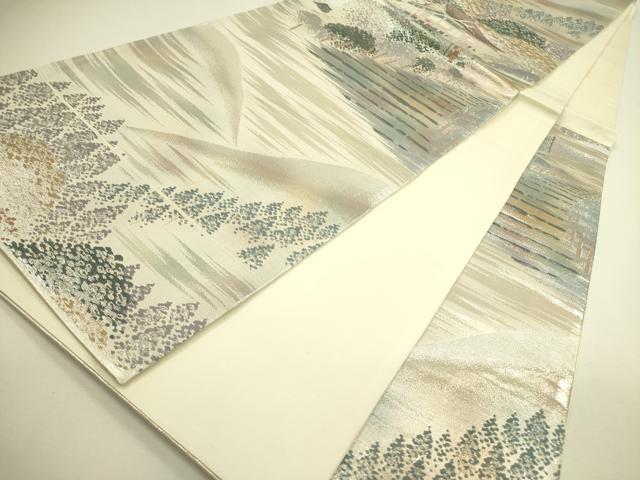 平和屋着物◎六通柄袋帯　風景文　銀糸　正絹　逸品　DAAX1695op