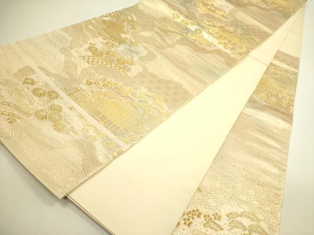 平和屋着物◎六通柄袋帯　風景花文　金糸　正絹　逸品　DAAX1702op