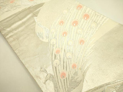 平和屋着物◎六通柄袋帯　唐織　孔雀文　銀糸　正絹　逸品　DAAX1704op