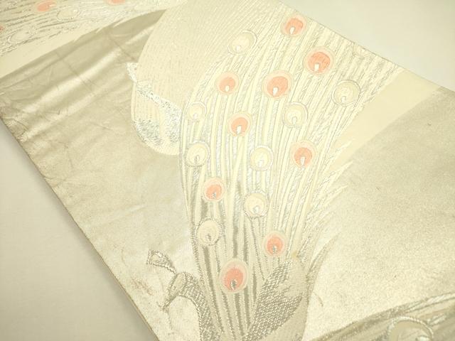 平和屋着物◎六通柄袋帯　唐織　孔雀文　銀糸　正絹　逸品　DAAX1704op