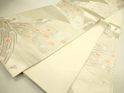 平和屋着物◎六通柄袋帯　唐織　孔雀文　銀糸　正絹　逸品　DAAX1704op