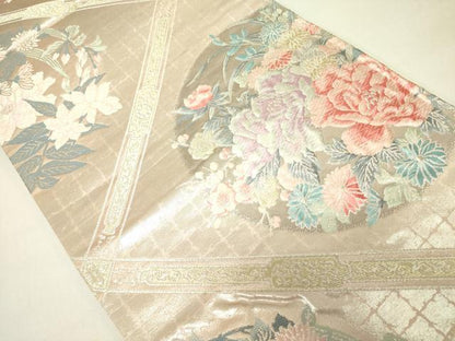 平和屋着物◎西陣　六通柄袋帯　唐織　珀凰錦　牡丹丸文　プラチナ二重箔　金銀糸　正絹　逸品　DAAX1708op