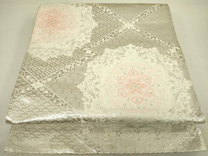 平和屋着物◎六通柄袋帯　正倉院花文　銀糸　正絹　逸品　DAAX1734op