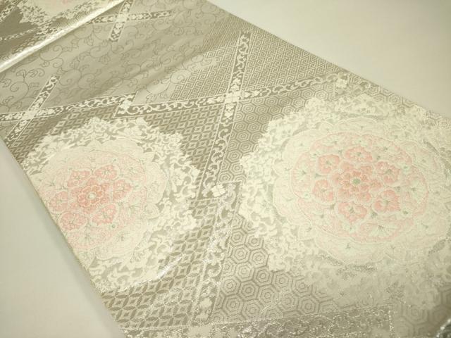 平和屋着物◎六通柄袋帯　正倉院花文　銀糸　正絹　逸品　DAAX1734op